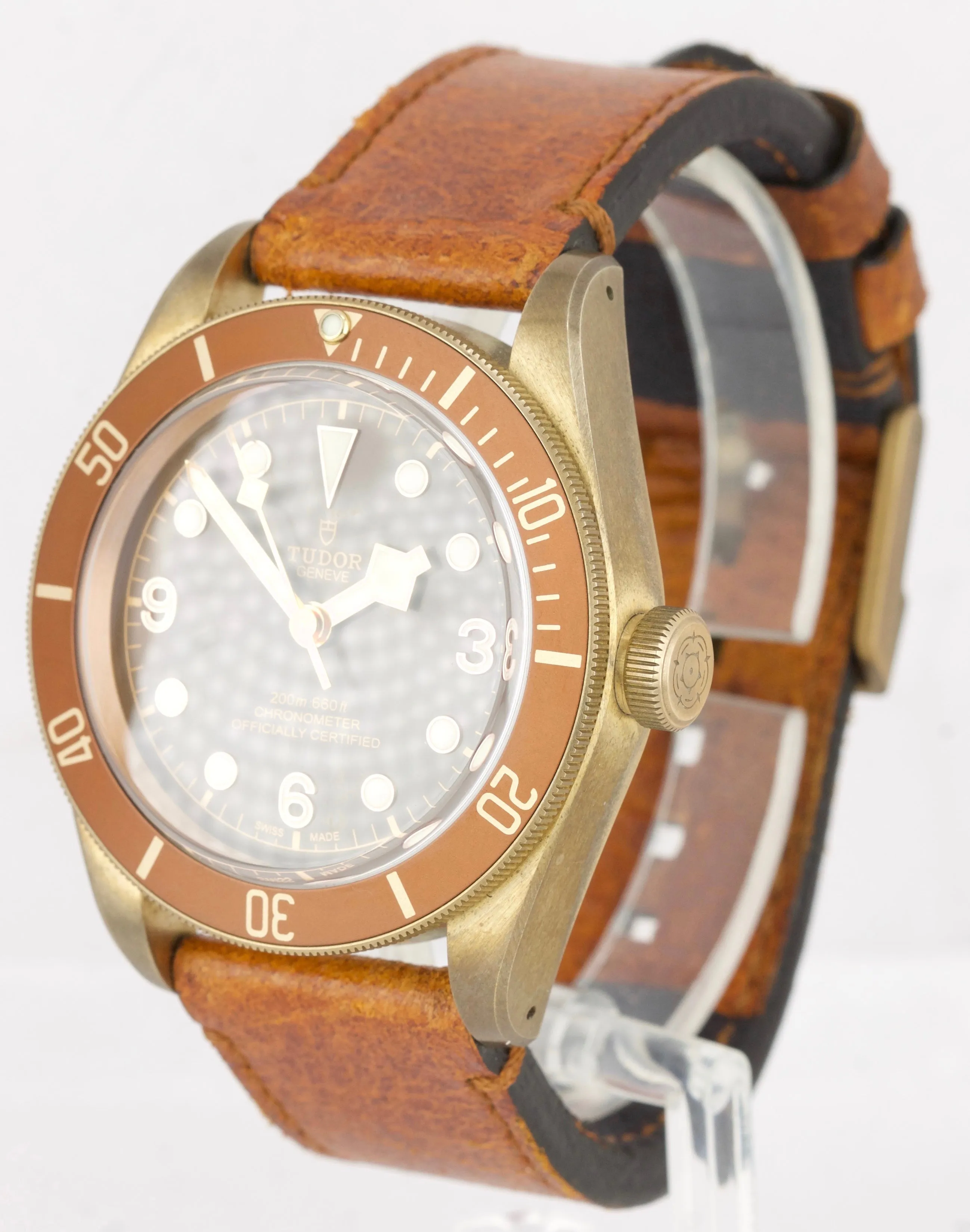 2019 MINT Tudor Black Bay Heritage Bronze 79250BM Brown 43mm Dive Leather Watch