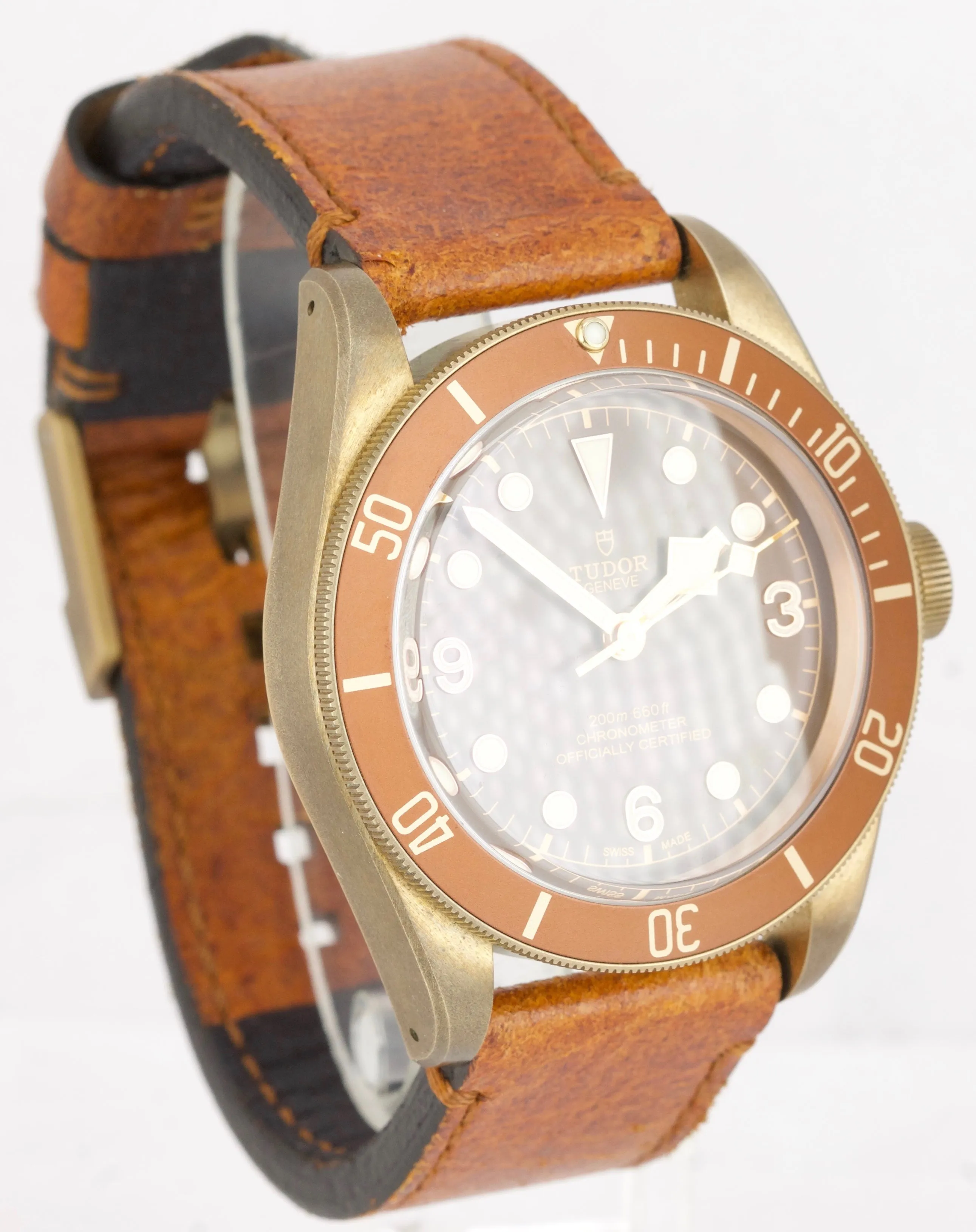 2019 MINT Tudor Black Bay Heritage Bronze 79250BM Brown 43mm Dive Leather Watch