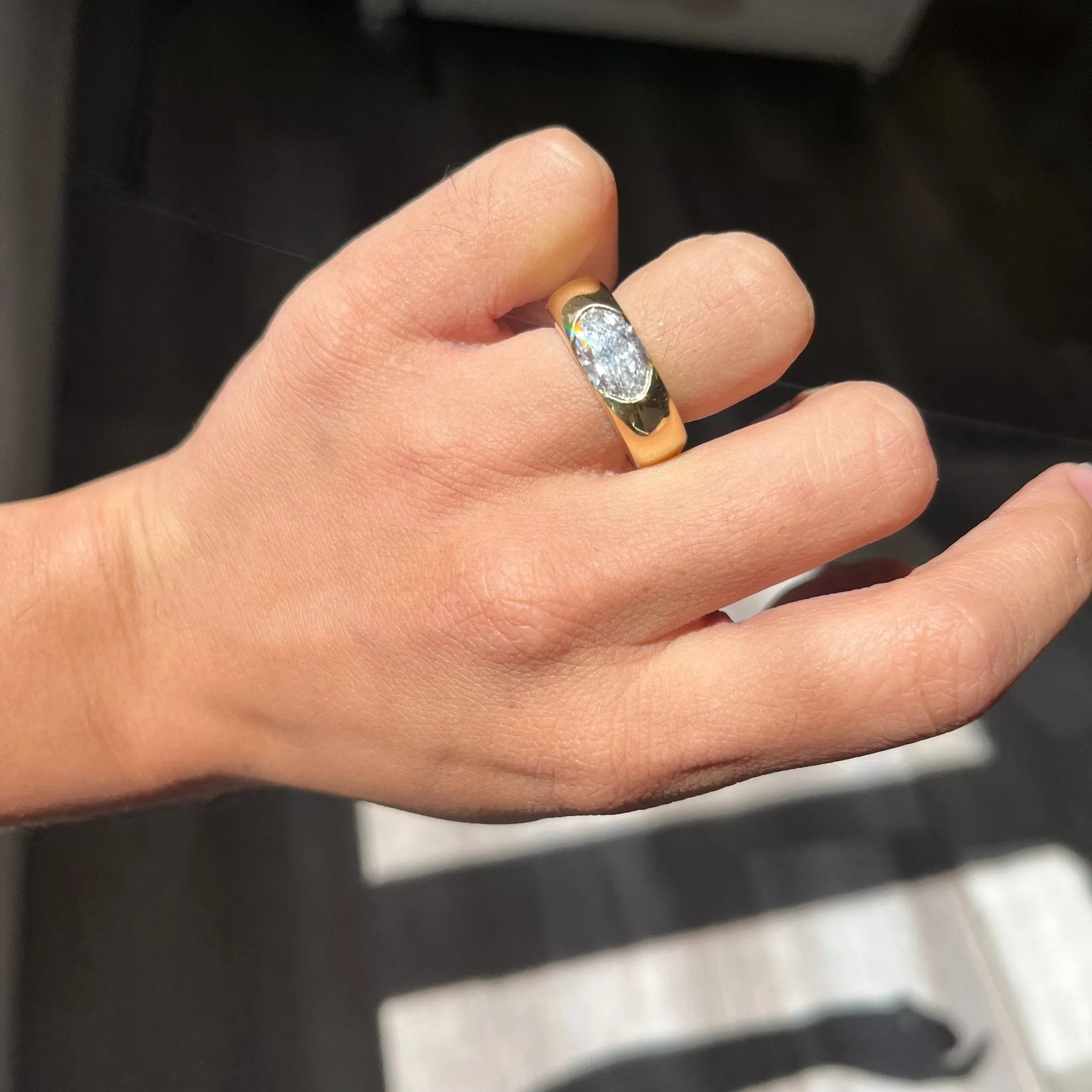 2.01ct Moval Cut Diamond Half-Bezel Solitaire