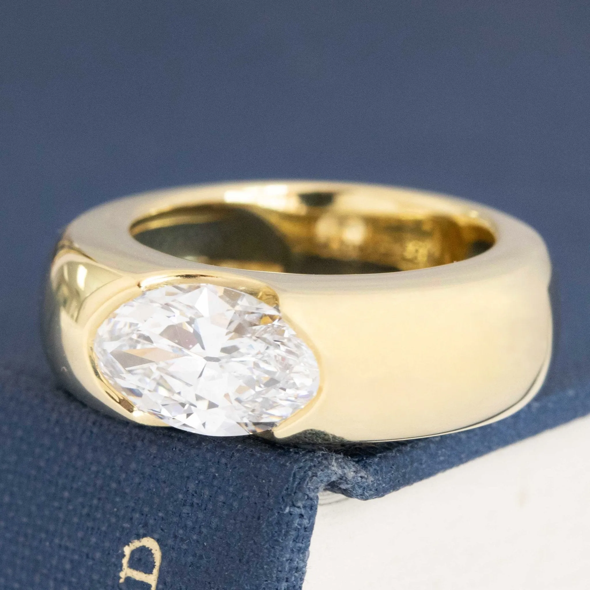 2.01ct Moval Cut Diamond Half-Bezel Solitaire