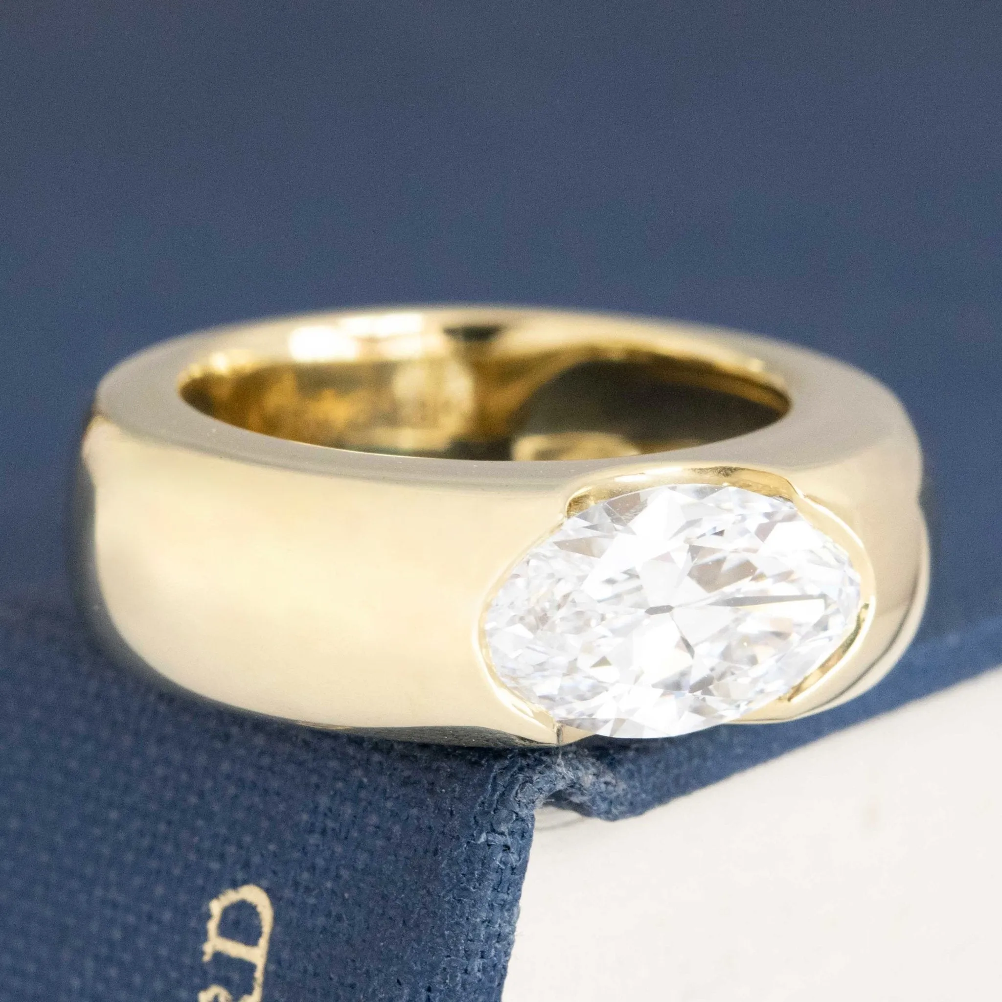 2.01ct Moval Cut Diamond Half-Bezel Solitaire