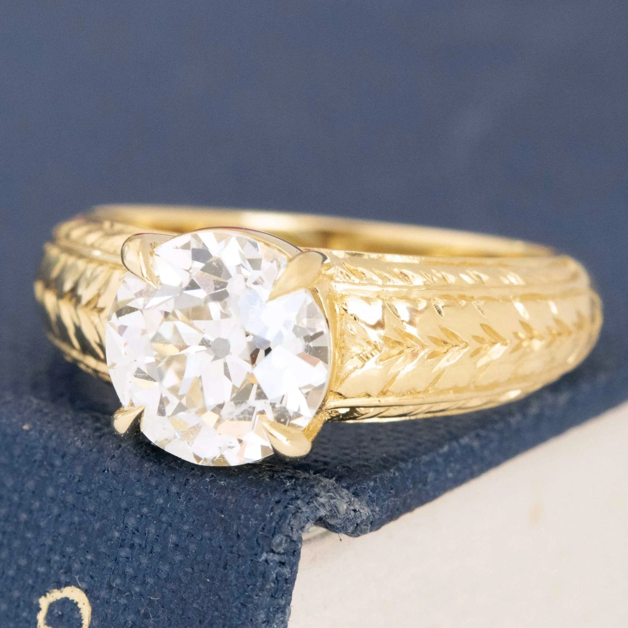 2.07ct Old European Cut Diamond Engraved Solitaire