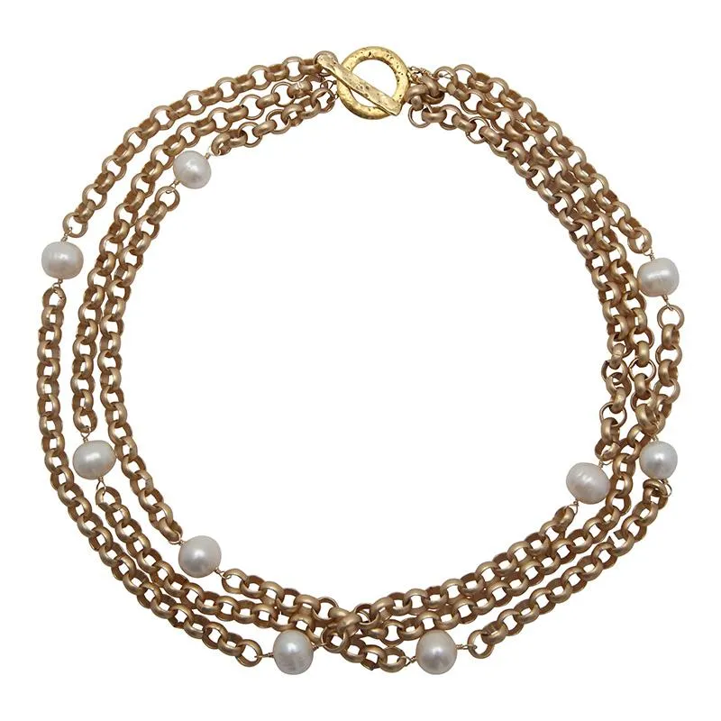220-01-G | COCO TRIPLE STRAND NECKLACE (WHITE PEARLS ON GOLD)