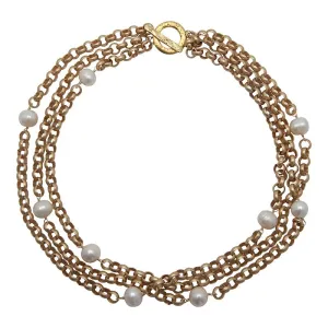 220-01-G | COCO TRIPLE STRAND NECKLACE (WHITE PEARLS ON GOLD)