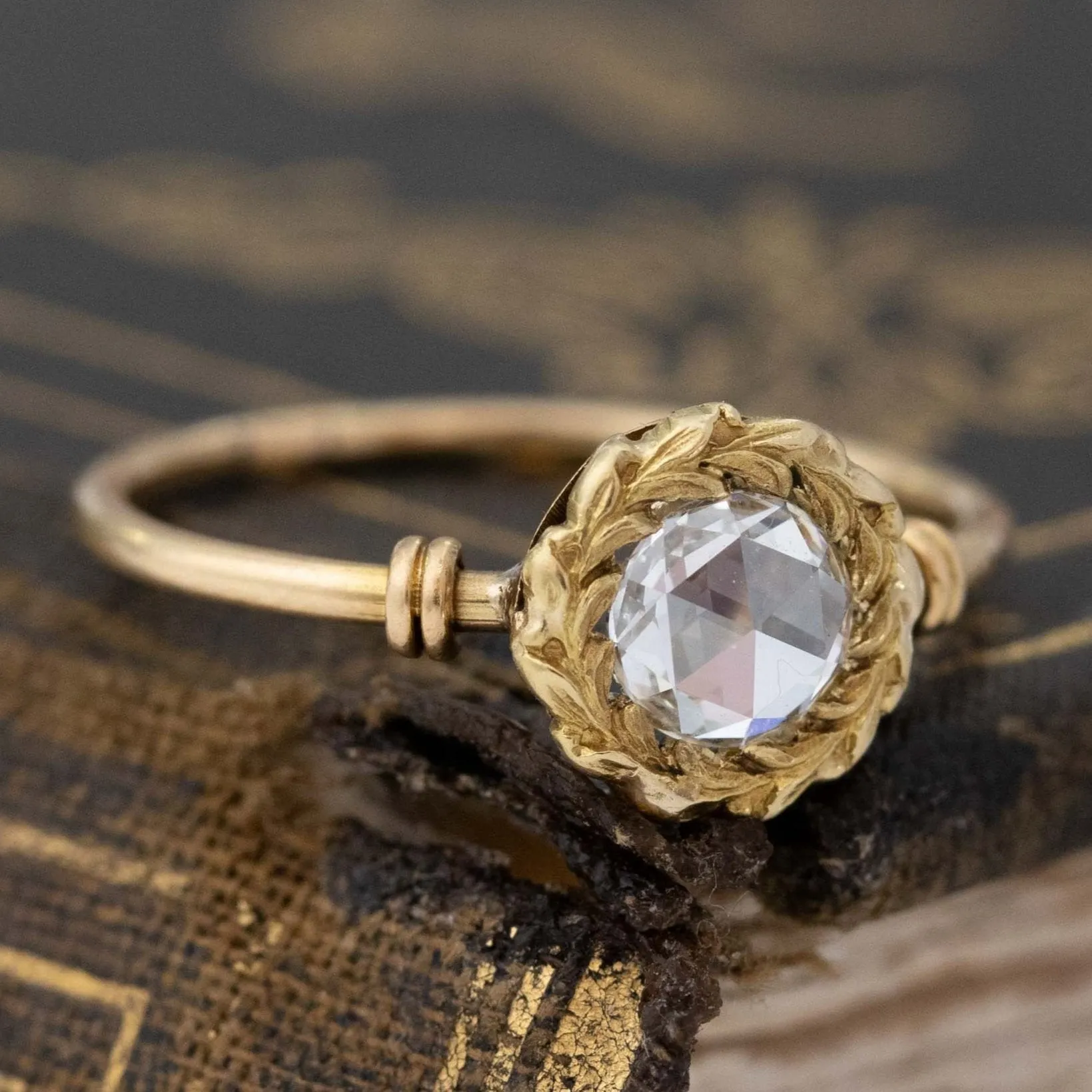 .22ct Round Rose Cut Diamond Leaf Motif Solitaire
