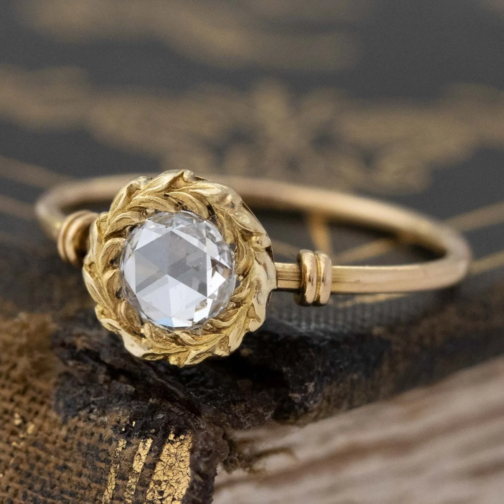 .22ct Round Rose Cut Diamond Leaf Motif Solitaire