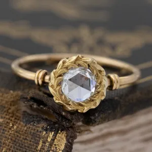 .22ct Round Rose Cut Diamond Leaf Motif Solitaire