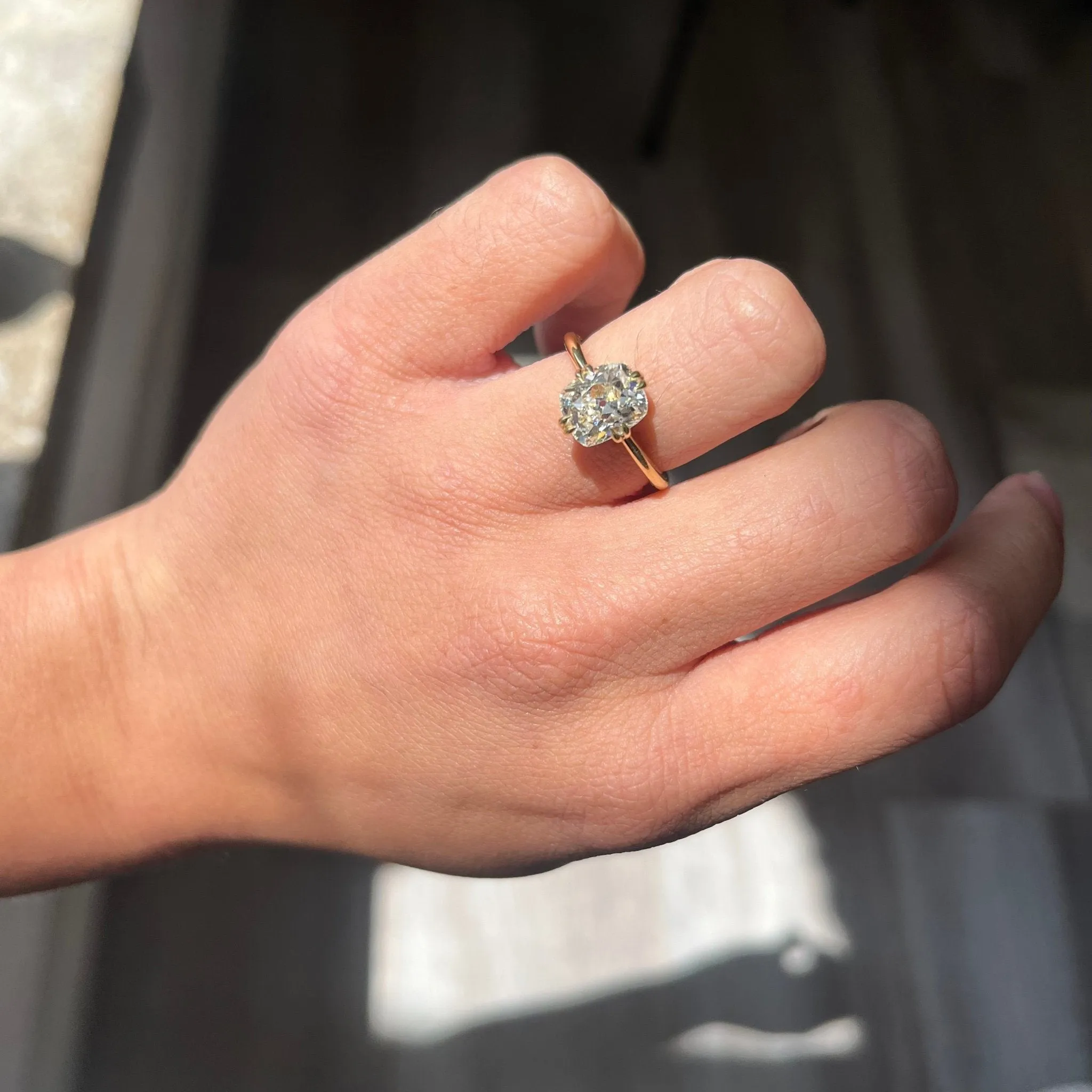 2.31ct Elongated Old Mine Cut Diamond Solitaire