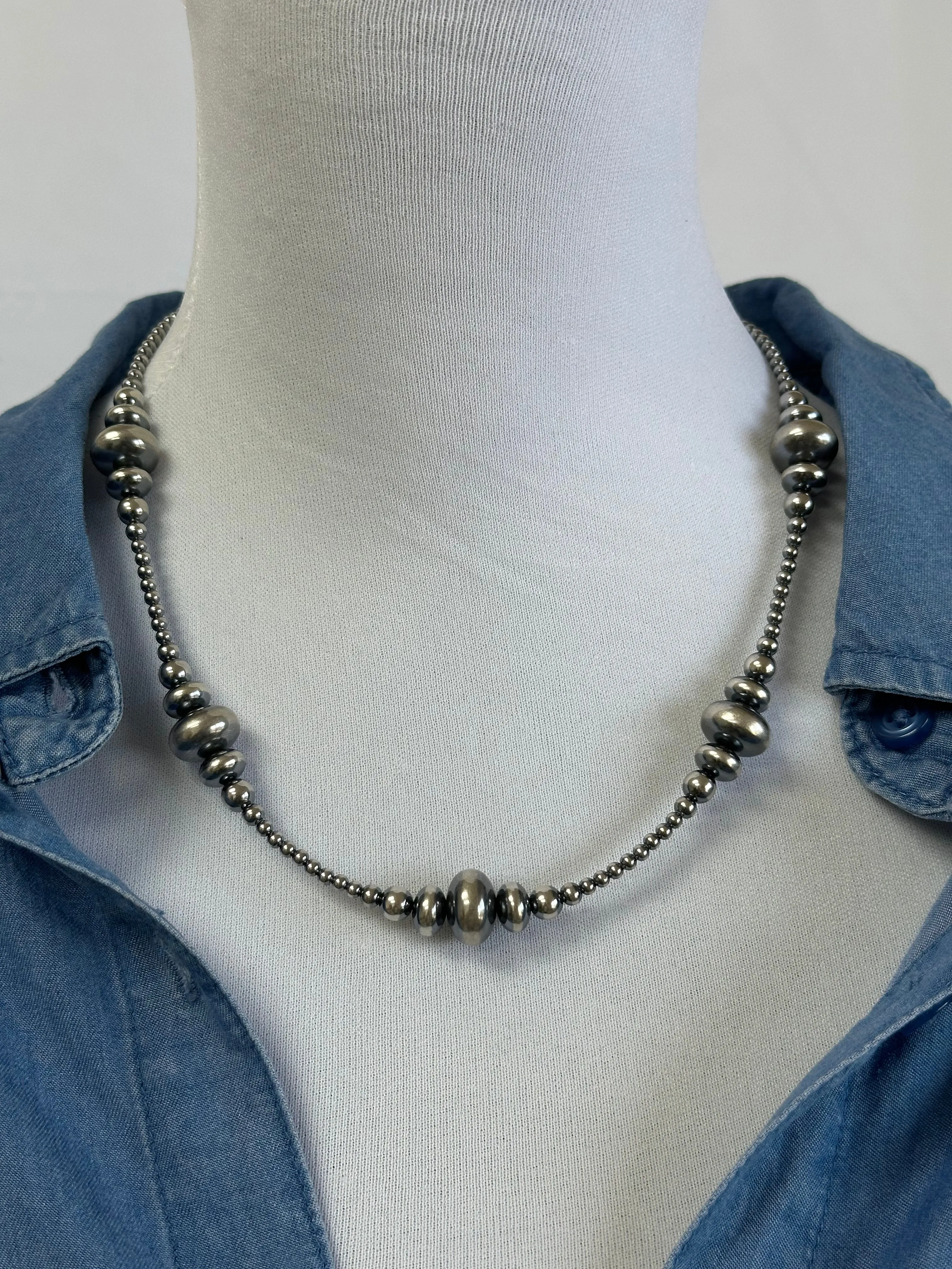 3-9MM Rondelle Sterling Pearls Necklace