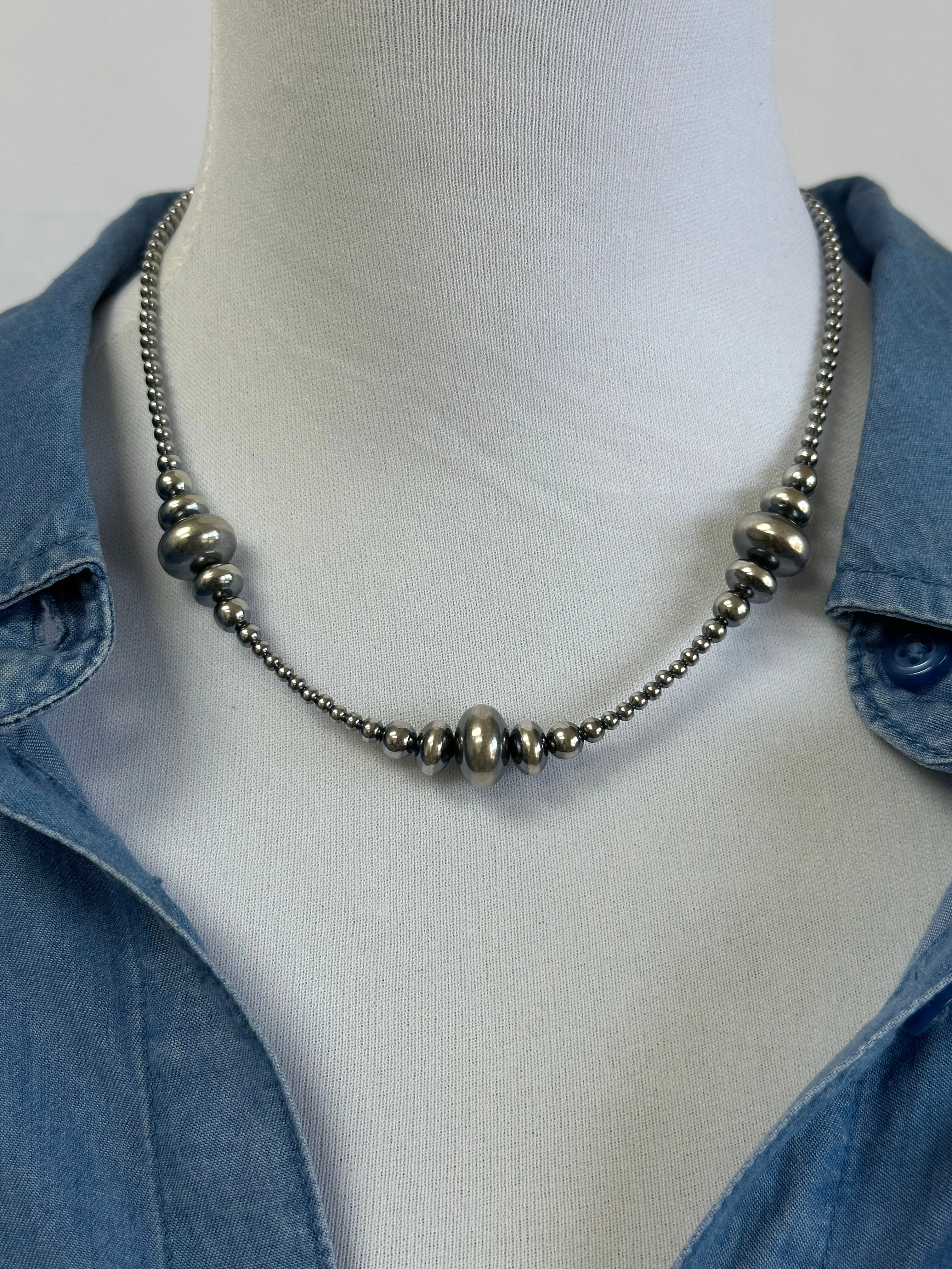 3-9MM Rondelle Sterling Pearls Necklace