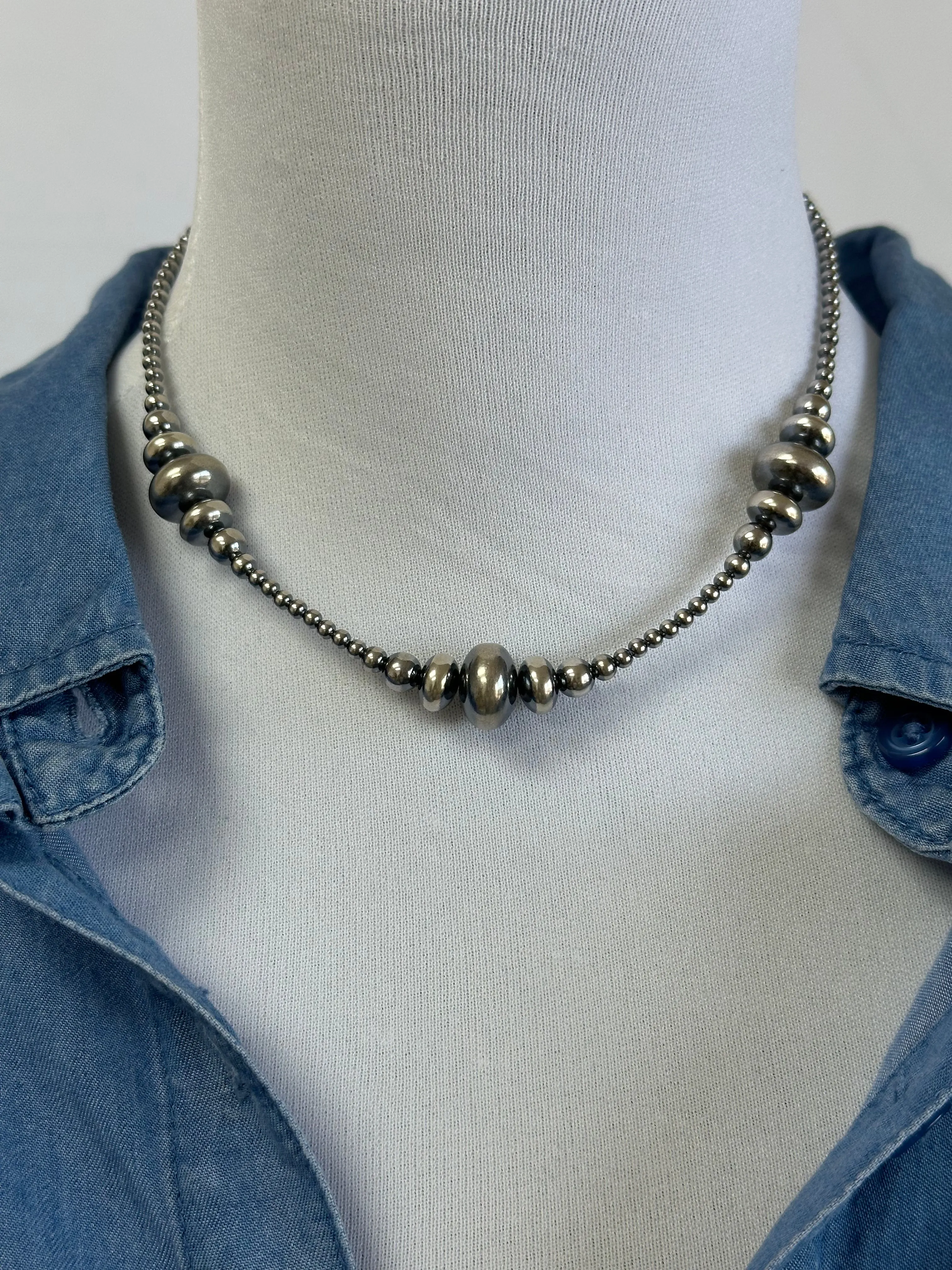 3-9MM Rondelle Sterling Pearls Necklace