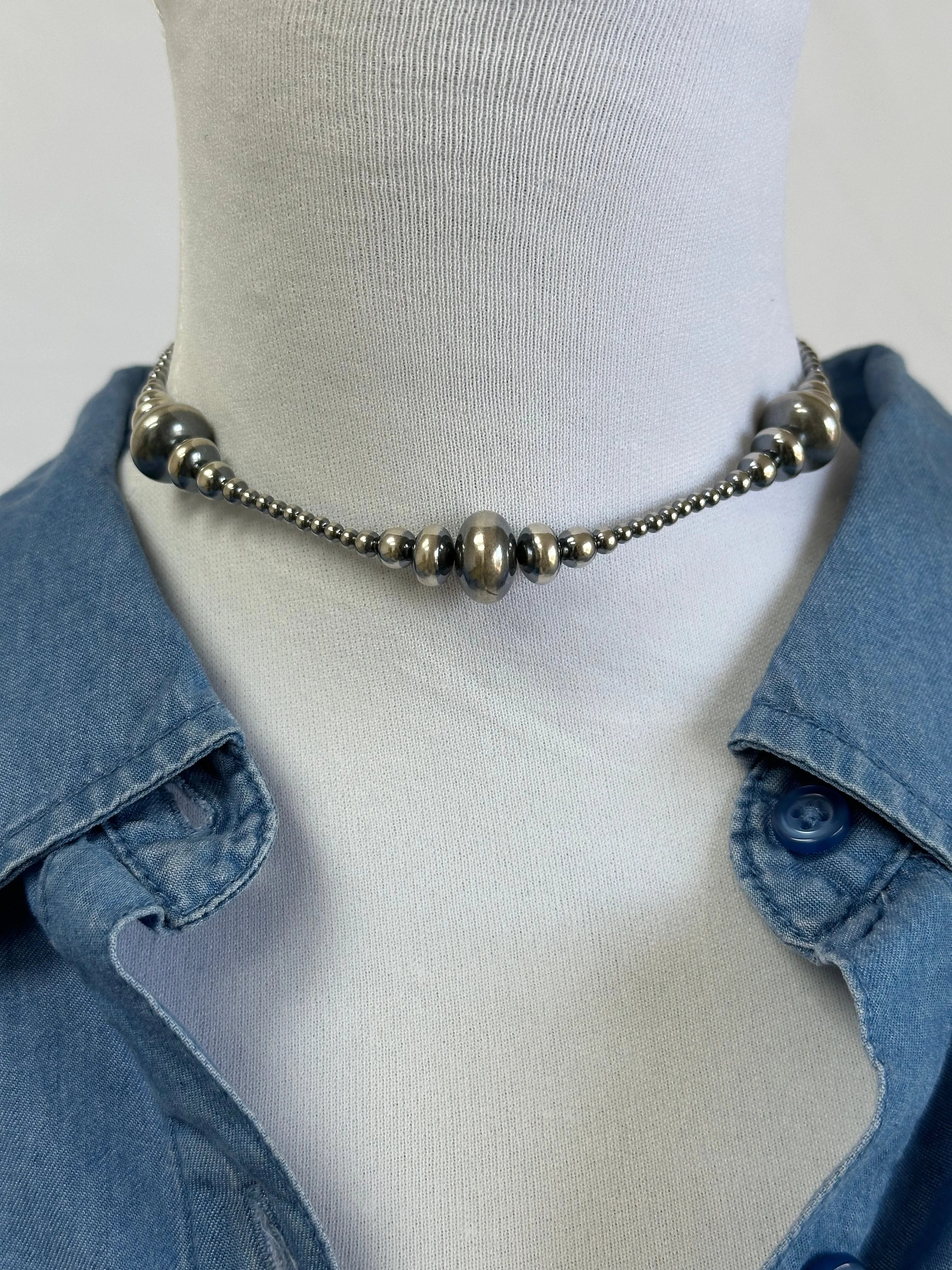3-9MM Rondelle Sterling Pearls Necklace