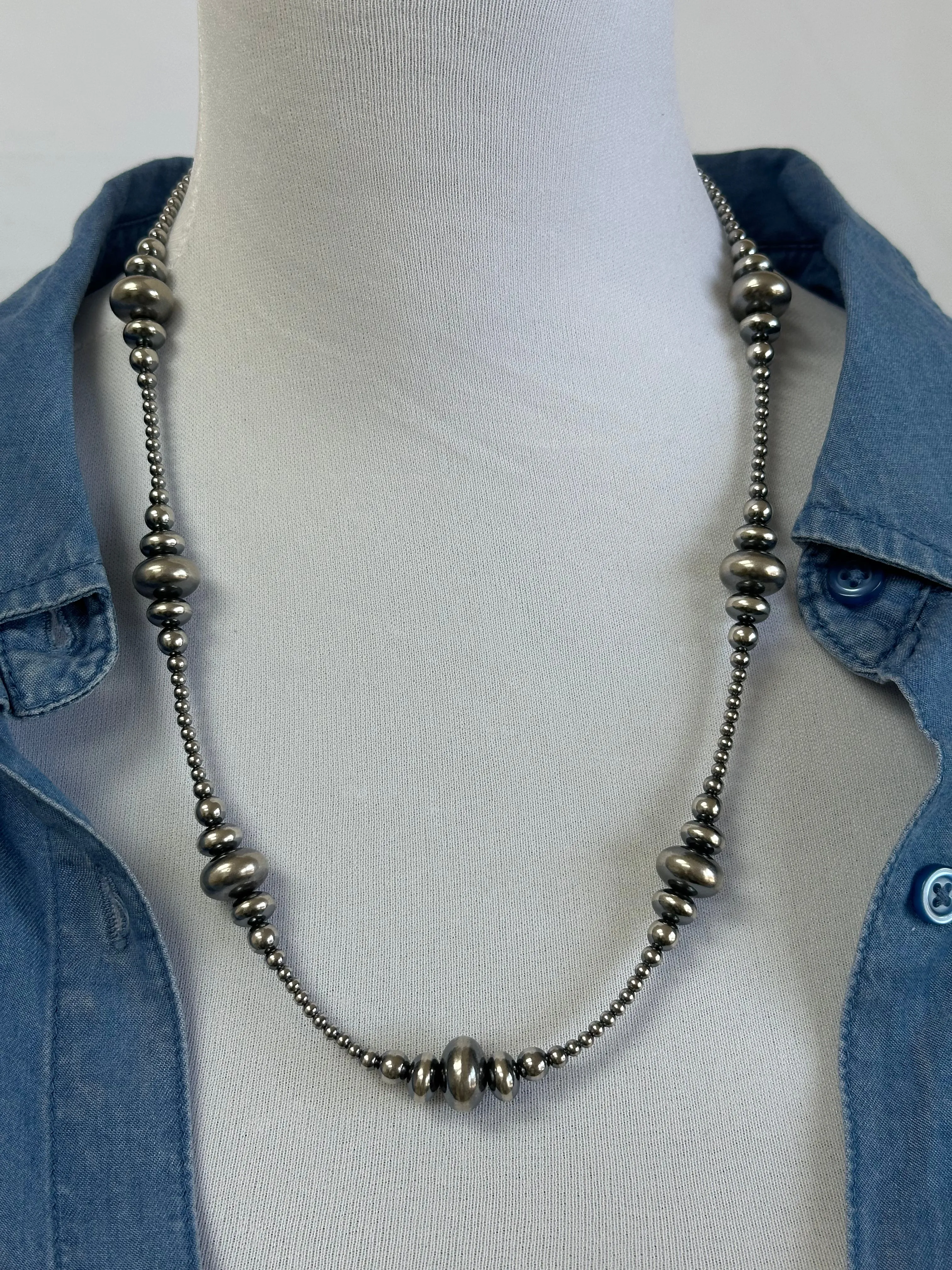 3-9MM Rondelle Sterling Pearls Necklace