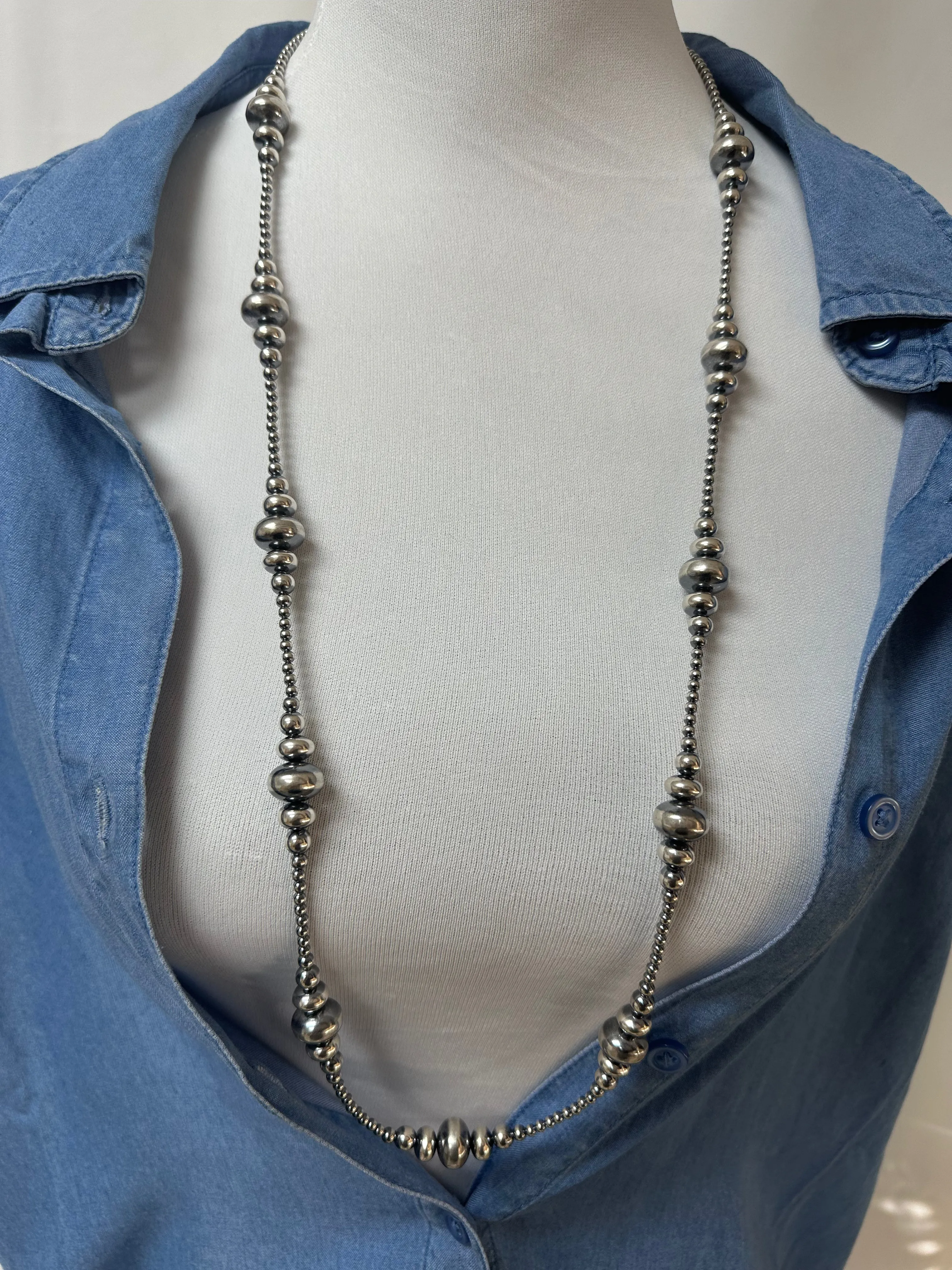3-9MM Rondelle Sterling Pearls Necklace