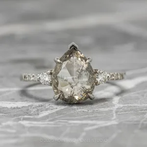 3.16 Carat Salt and Pepper Pear Diamond Engagement Ring, Eliza Setting, Platinum