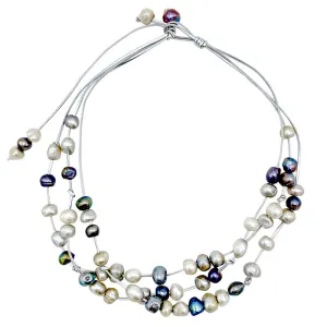 401-09-S | SHORT SILVER CORD 3-STRAND W/ MULTI PEARL
