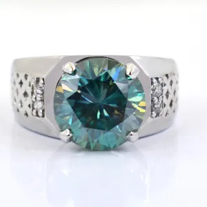 4.60 Ct Certified Blue Diamond Heavy Ring with Diamond Accents. Designer Collection & with Great Sparkle