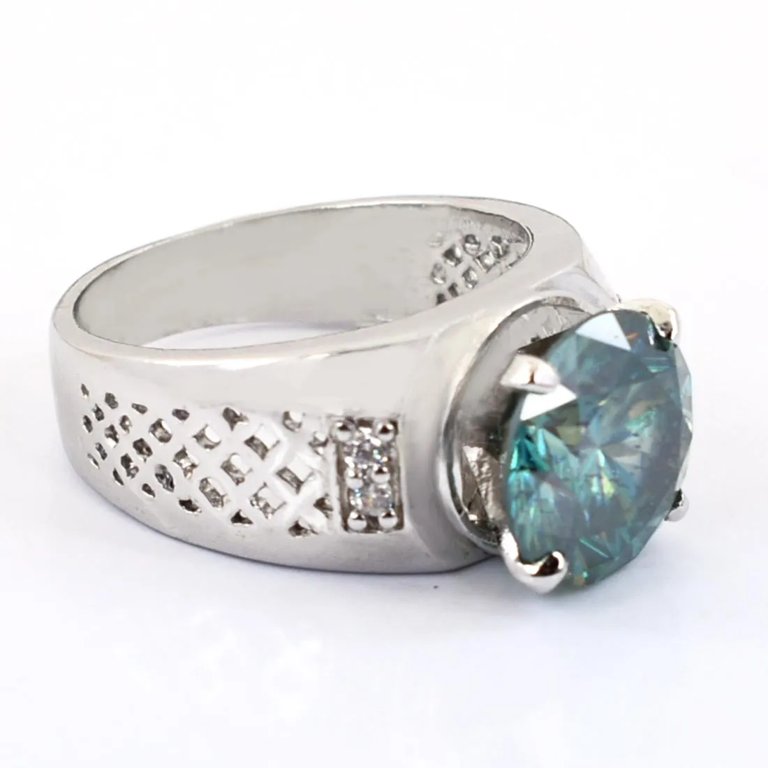 4.60 Ct Certified Blue Diamond Heavy Ring with Diamond Accents. Designer Collection & with Great Sparkle