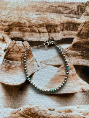 4MM Silver Plated Pearl Bracelet with Turquoise