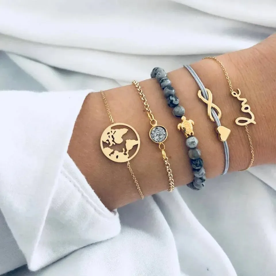 4pcs Punk Curb Cuban Chain Bracelets Set for Women Simple Thick Gold Color Charm Bracelets Fashion Jewelry Accessories New
