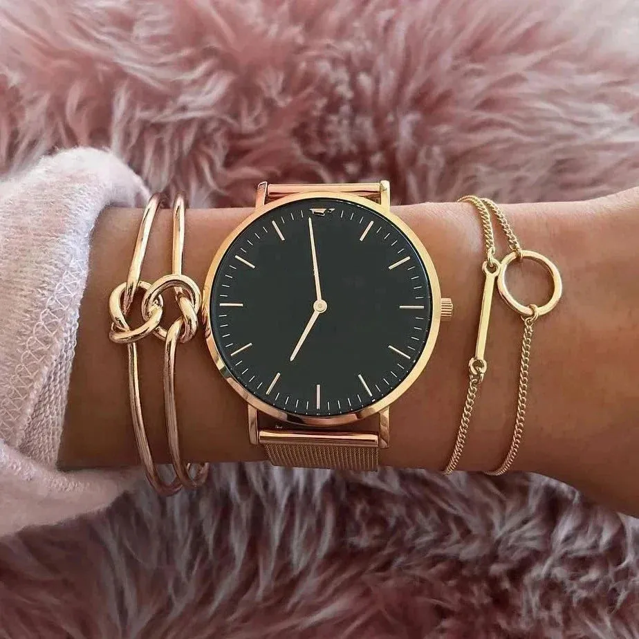 4pcs Punk Curb Cuban Chain Bracelets Set for Women Simple Thick Gold Color Charm Bracelets Fashion Jewelry Accessories New