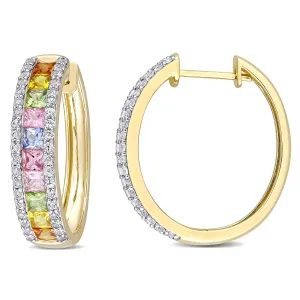 5 3/4 CT TGW MULTI COLOR SAPPHIRE HOOP EARRINGS 14K YELLOW GOLD