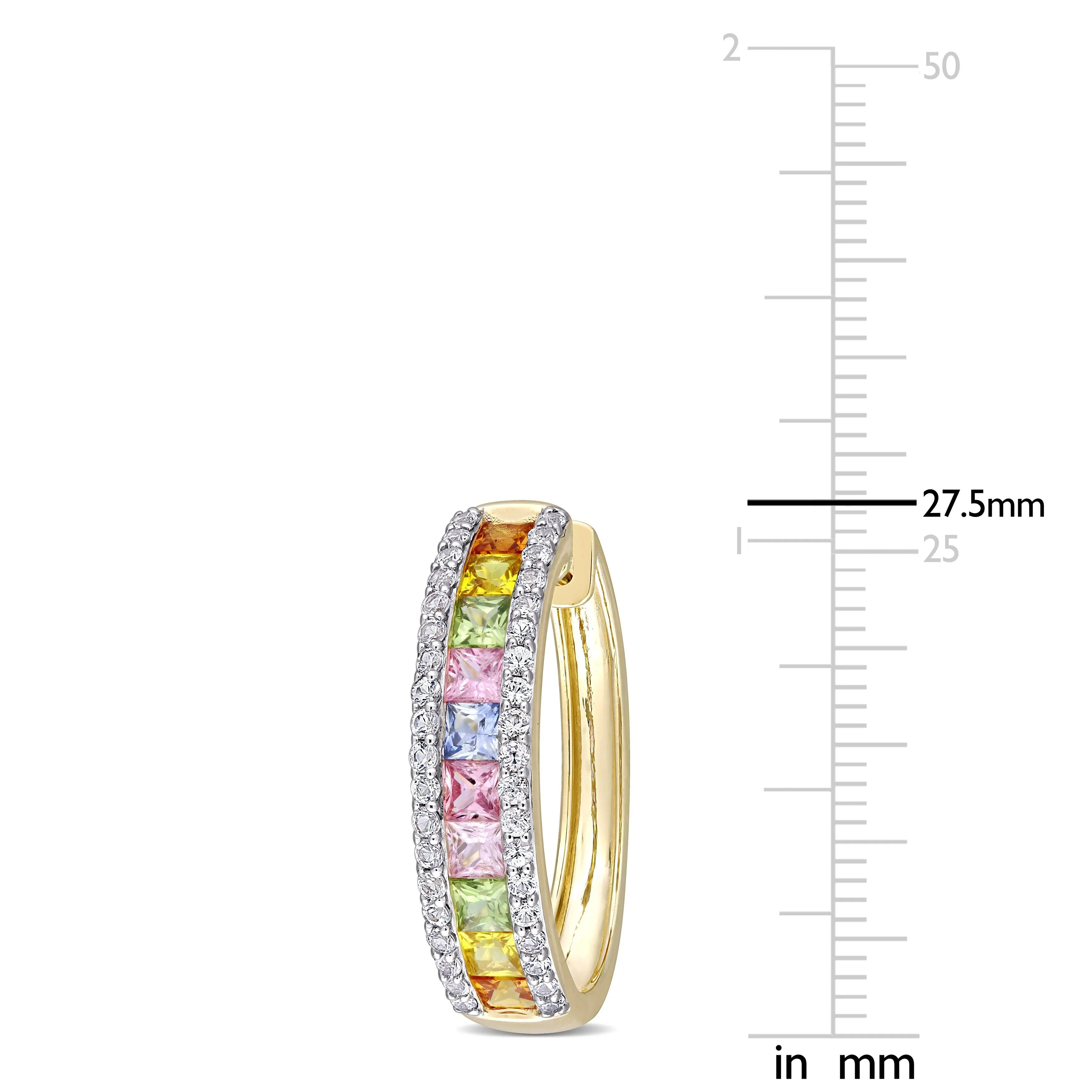 5 3/4 CT TGW MULTI COLOR SAPPHIRE HOOP EARRINGS 14K YELLOW GOLD
