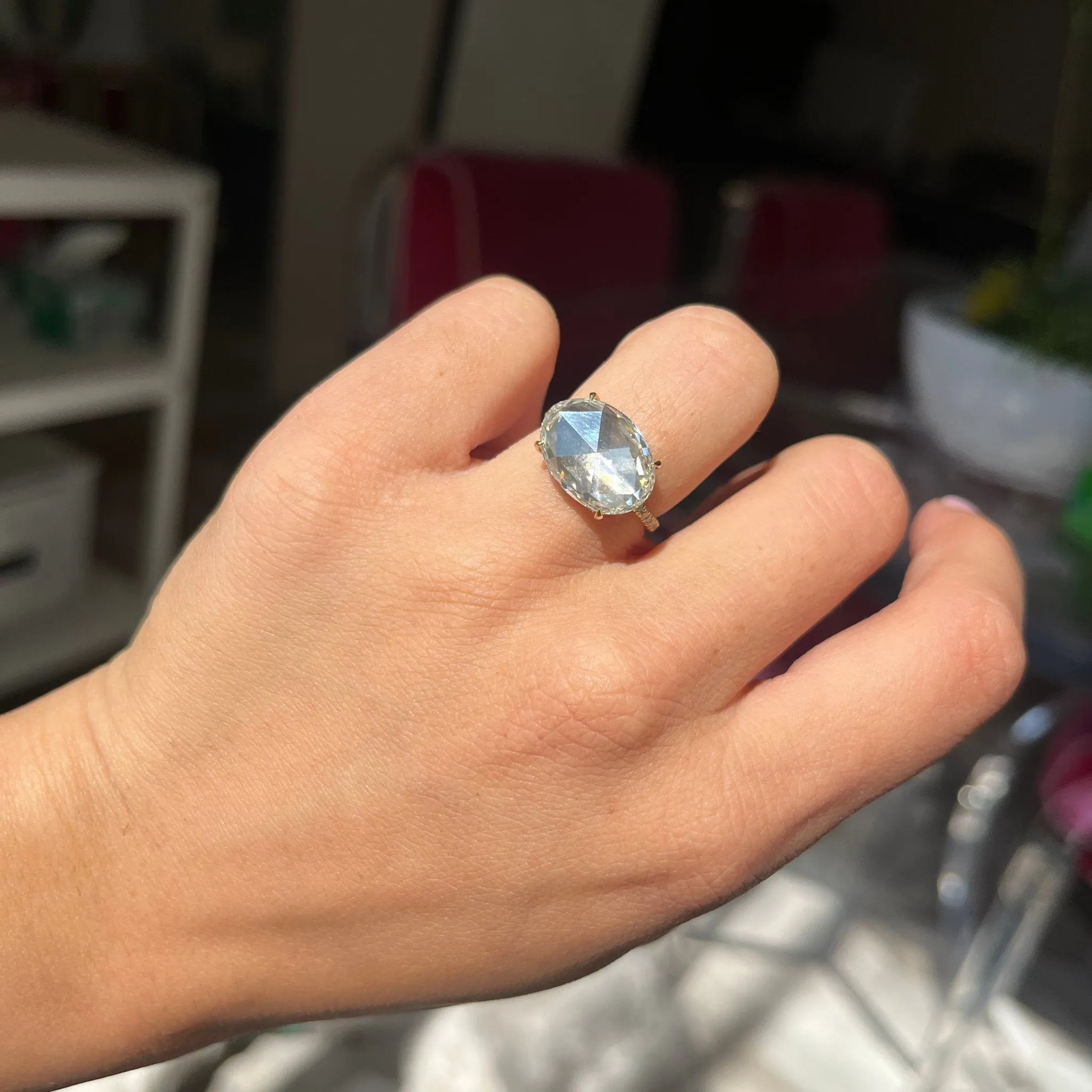 5.24ct Oval Rose Cut Diamond Solitaire by Fred Leighton
