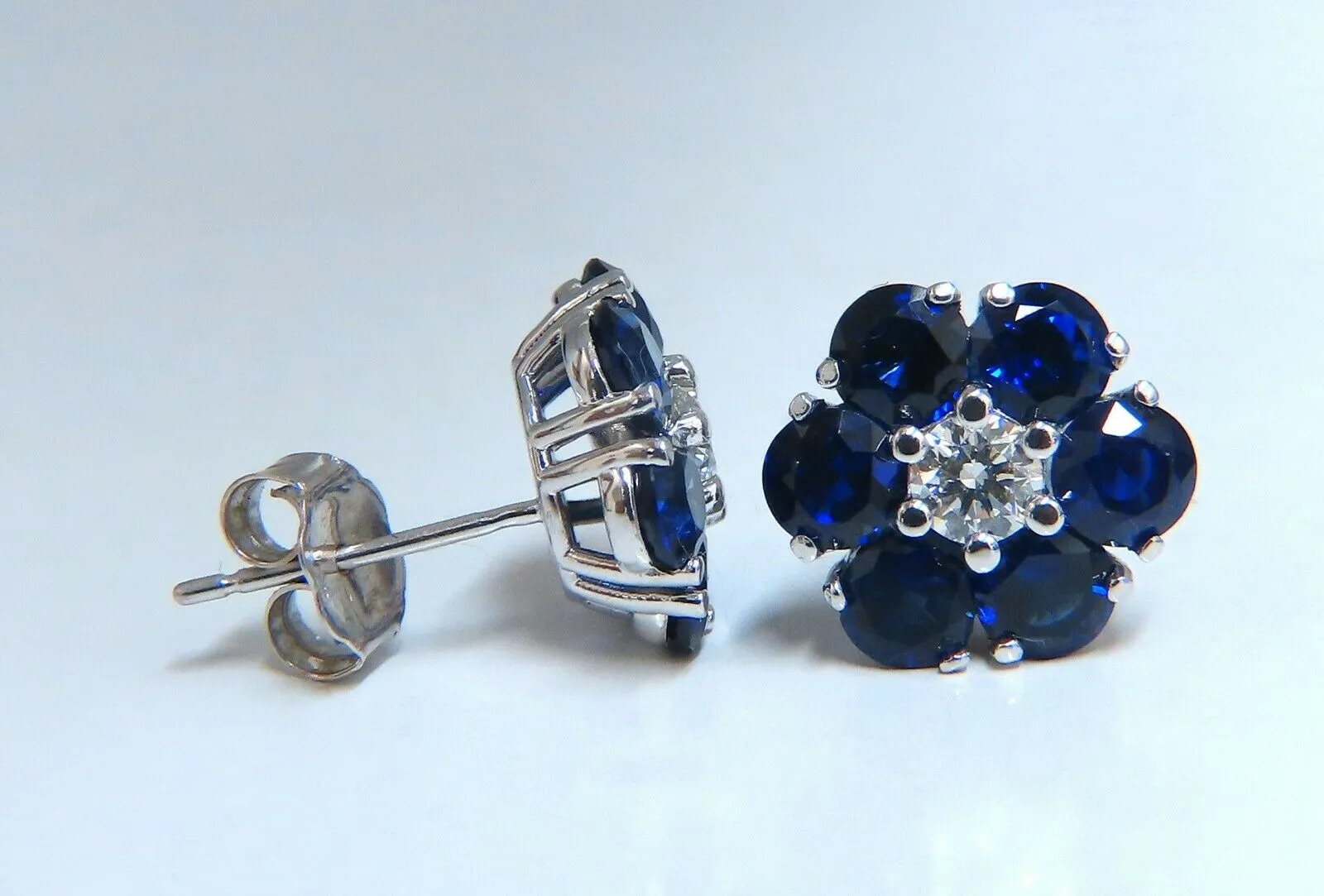 5.62ct Natural Sapphire Diamonds Floretta Cluster Snowflake Earrings 14 Karat