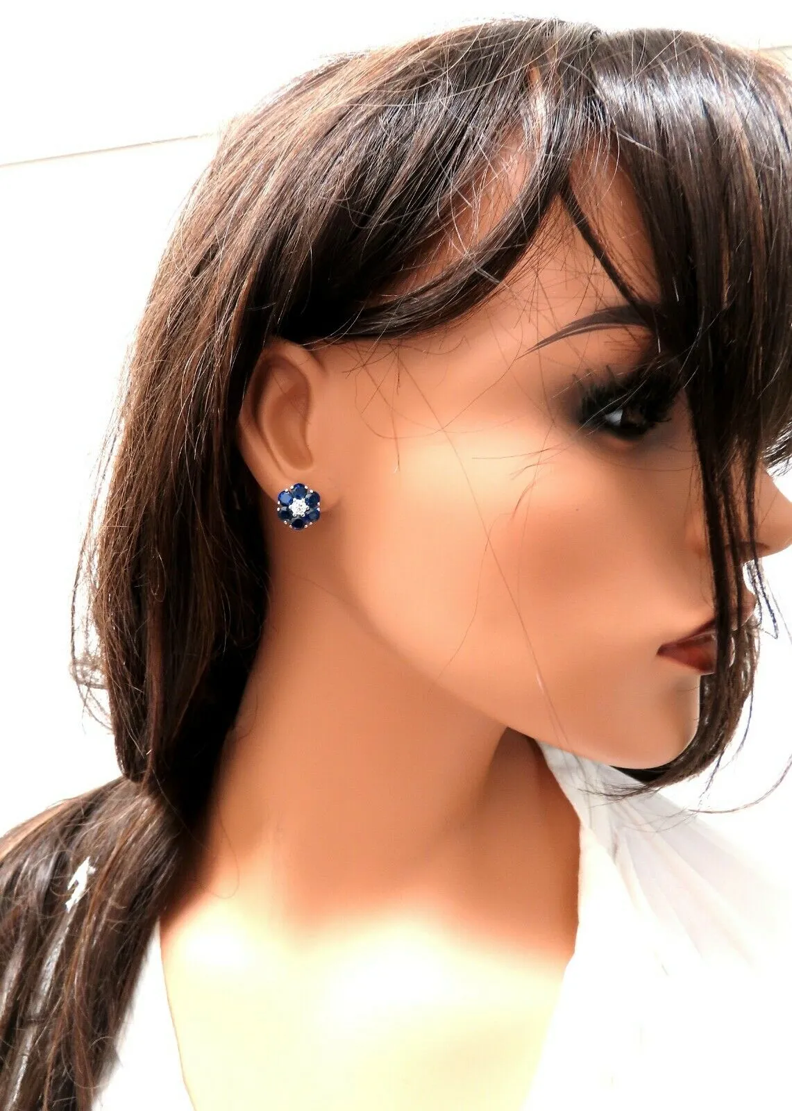 5.62ct Natural Sapphire Diamonds Floretta Cluster Snowflake Earrings 14 Karat