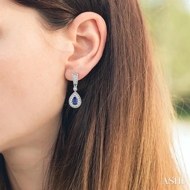 5x3 MM Pear Shape Sapphire and 1/3 ctw Round Cut Diamond Earrings in 14K White Gold