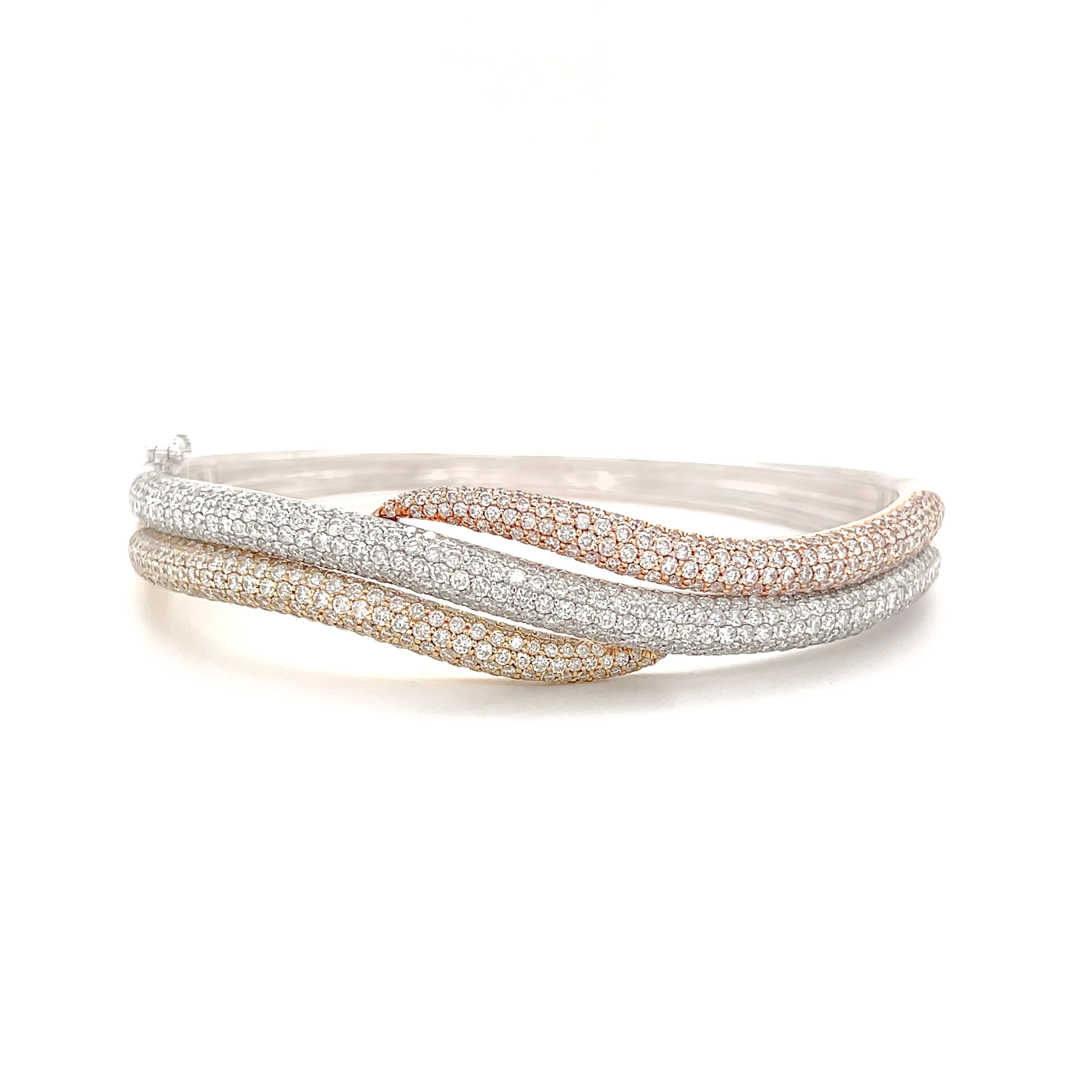 6.40 Carat Diamond Bangle in 14k Tri Gold
