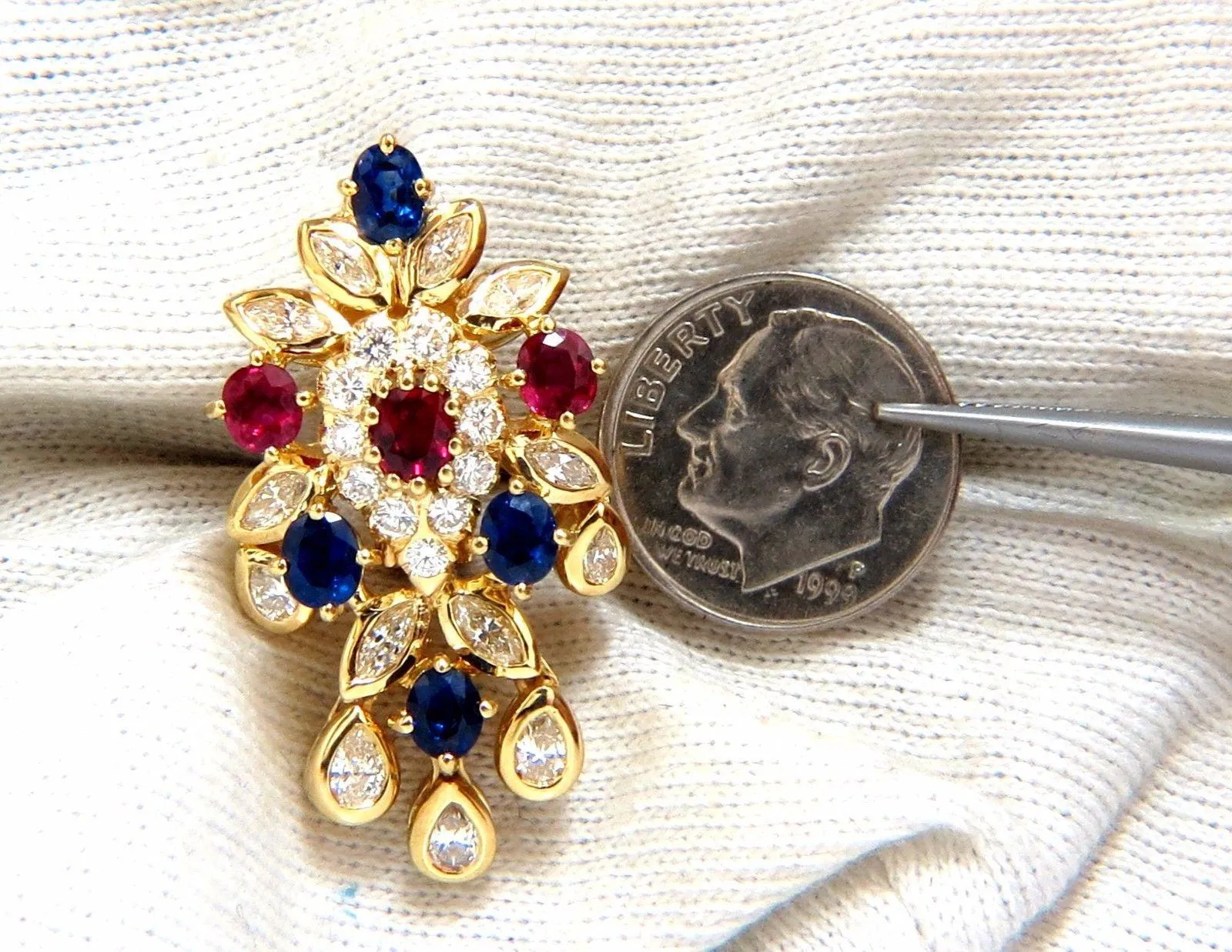 7.00ct natural sapphire ruby diamond dangle earrings 18kt cocktail
