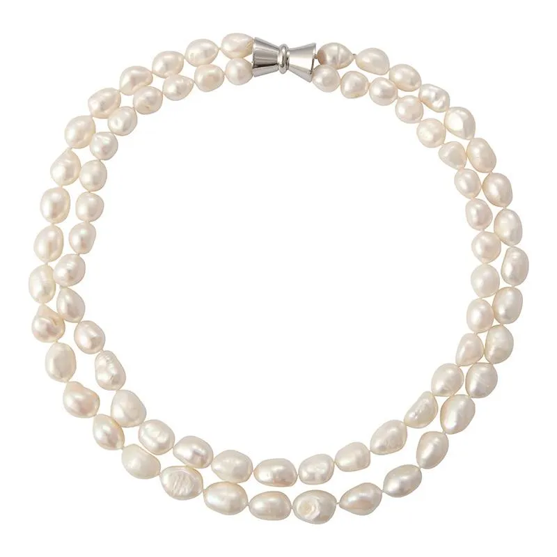 701-01-S | BAROQUE DOUBLE STRAND (WHITE ON SILVER)