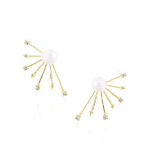 925 Silver Earrings Plated in Gold with Freshwater Pearls & Green Sapphires