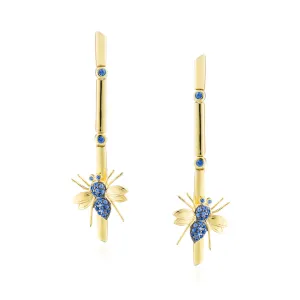 925 Silver Earrings Plated in Yellow Gold with Blue Sapphires