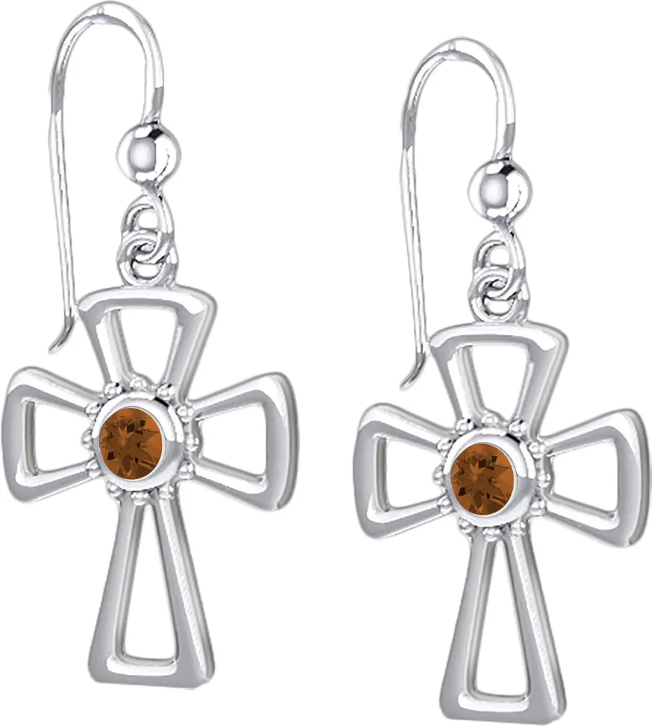 925 Sterling Silver Simulated Birthstone Cross Earrings