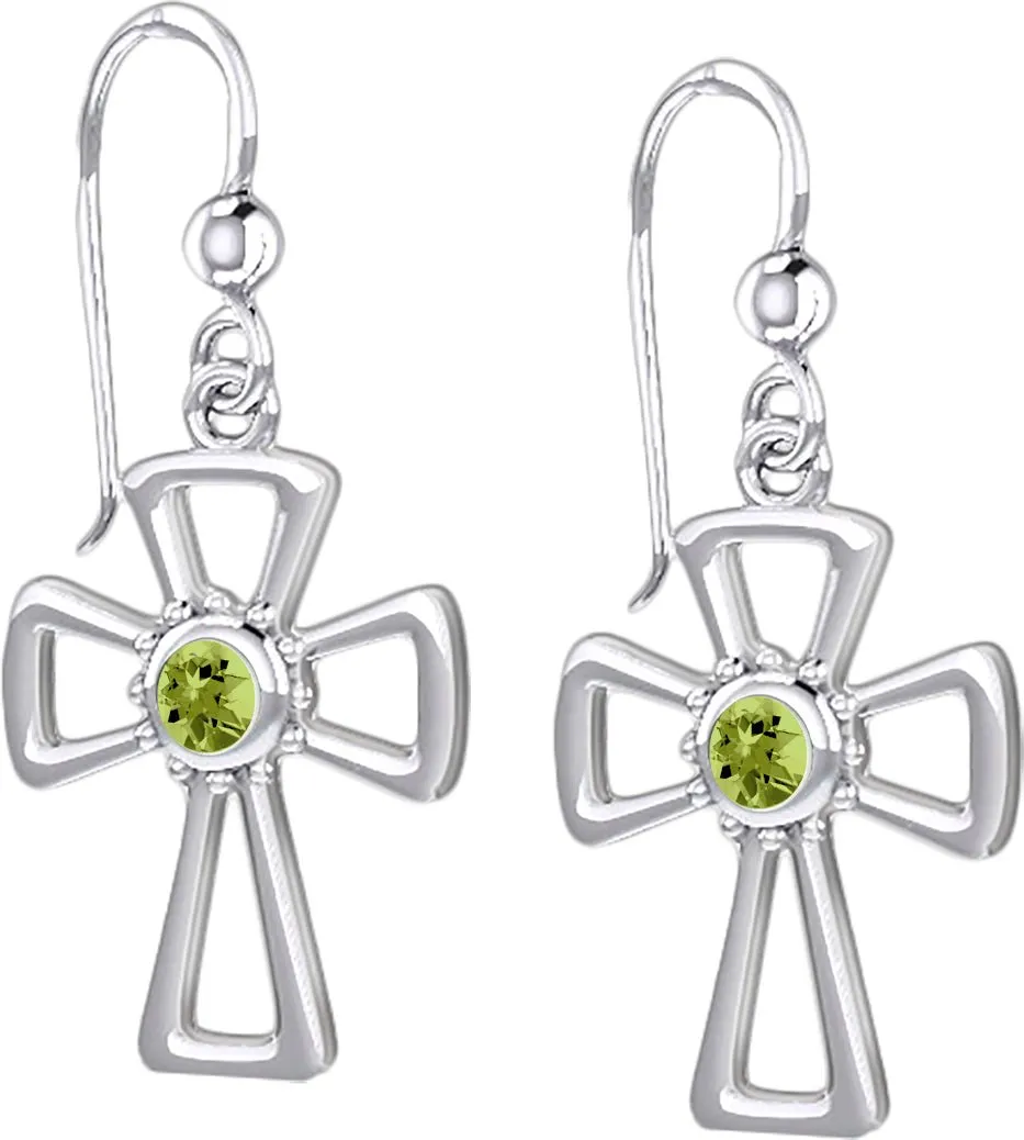 925 Sterling Silver Simulated Birthstone Cross Earrings