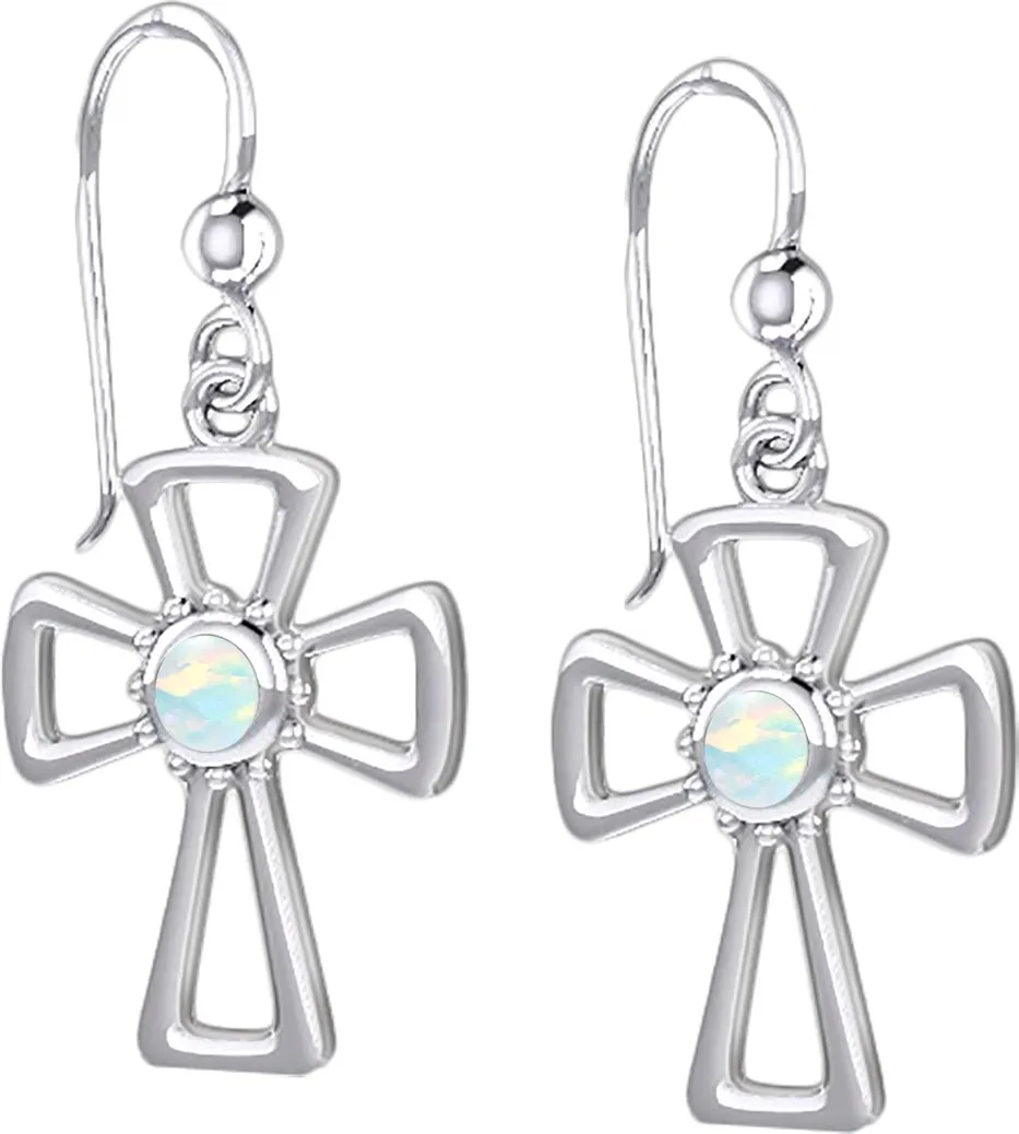 925 Sterling Silver Simulated Birthstone Cross Earrings