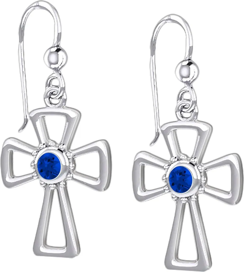 925 Sterling Silver Simulated Birthstone Cross Earrings