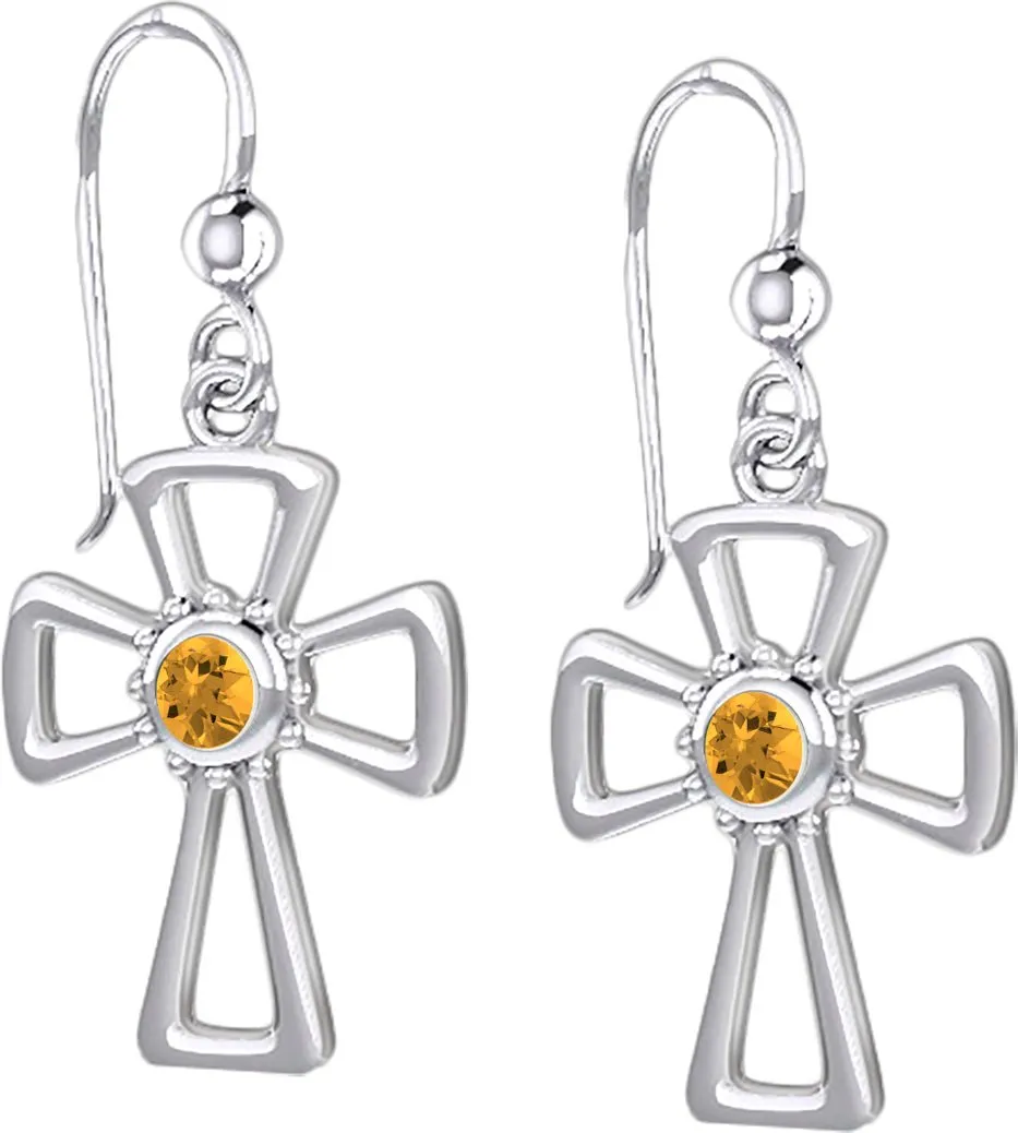 925 Sterling Silver Simulated Birthstone Cross Earrings