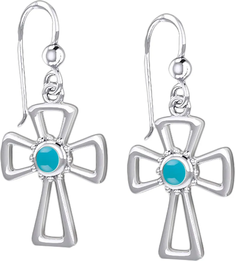 925 Sterling Silver Simulated Birthstone Cross Earrings