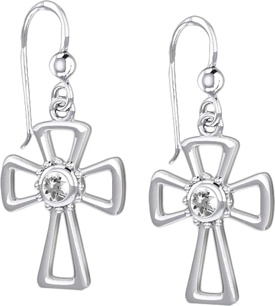 925 Sterling Silver Simulated Birthstone Cross Earrings