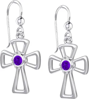 925 Sterling Silver Simulated Birthstone Cross Earrings