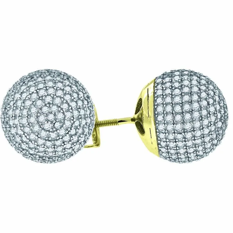 925 Sterling Silver Yellow-tone Cubic Zirconia CZ Crystal Ball Earrings Unisex Earrings