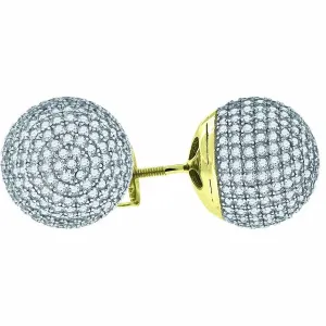 925 Sterling Silver Yellow-tone Cubic Zirconia CZ Crystal Ball Earrings Unisex Earrings
