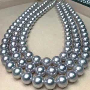 9.5-10.0 mm Japanese Silver-Blue Akoya Cultured Pearl Necklace