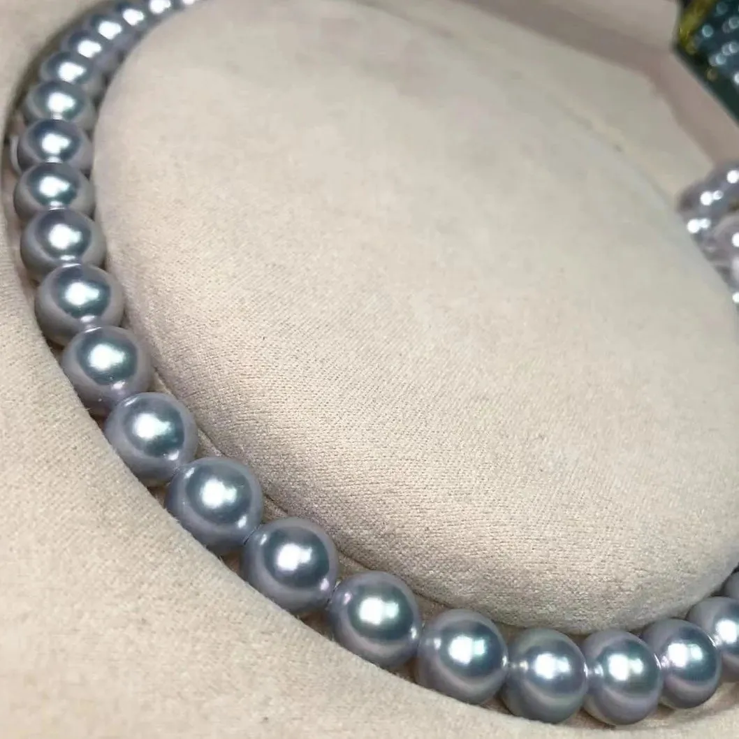 9.5-10.0 mm Japanese Silver-Blue Akoya Cultured Pearl Necklace