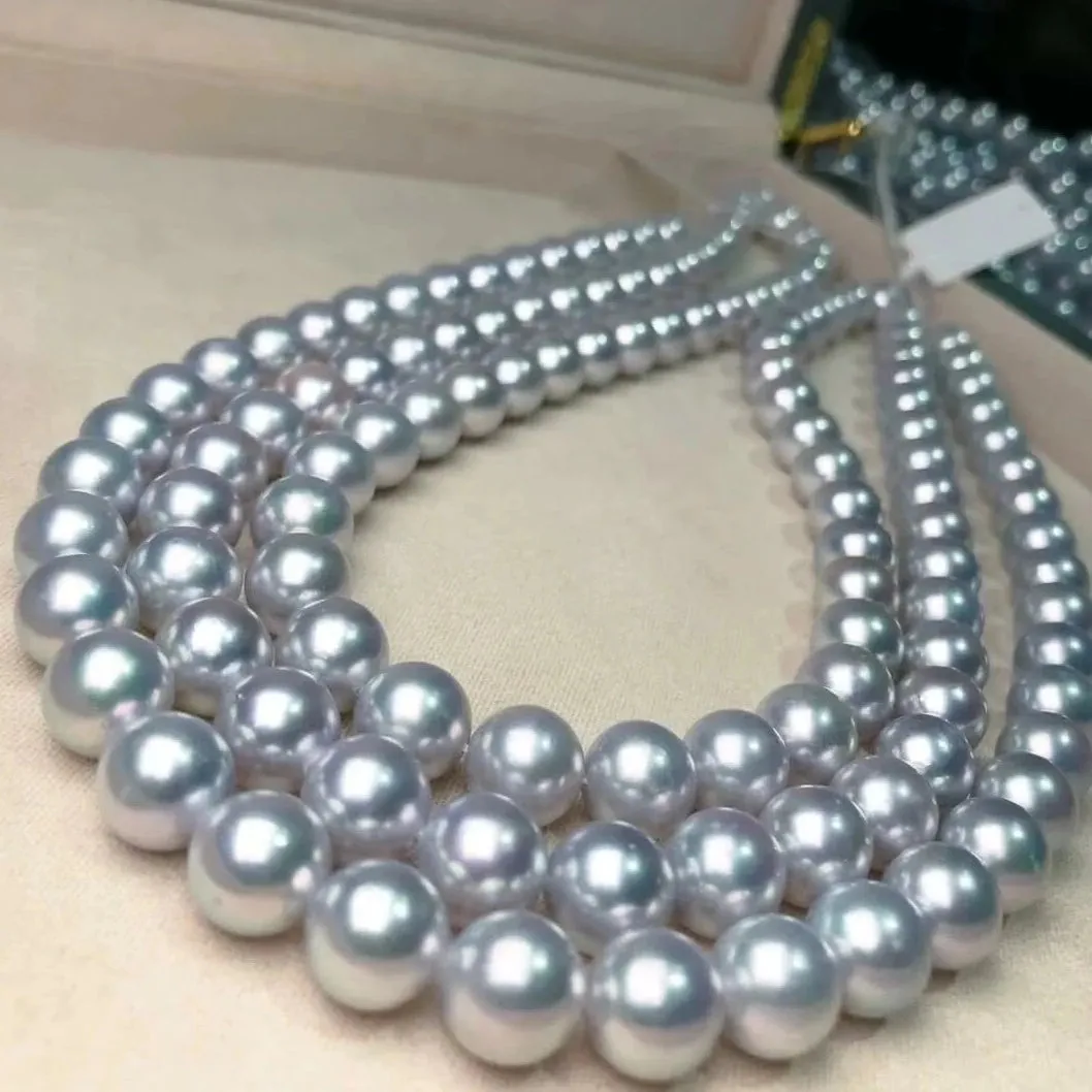 9.5-10.0 mm Japanese Silver-Blue Akoya Cultured Pearl Necklace