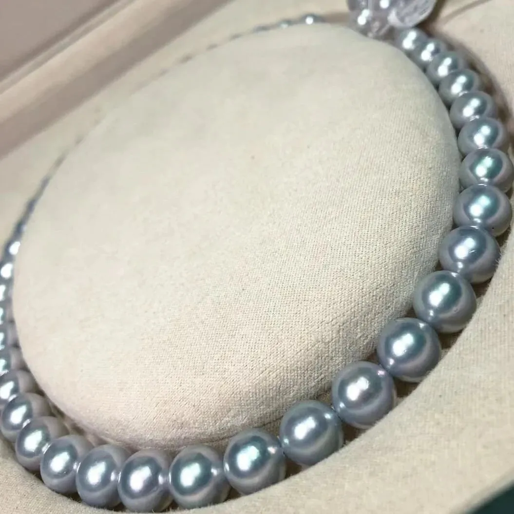 9.5-10.0 mm Japanese Silver-Blue Akoya Cultured Pearl Necklace